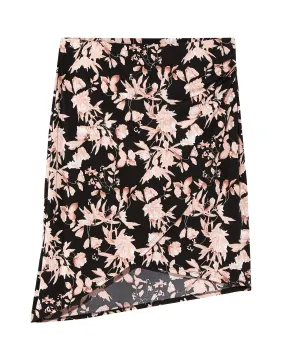 Beaufort Wrap Front High-Low Skirt | Black / Pink