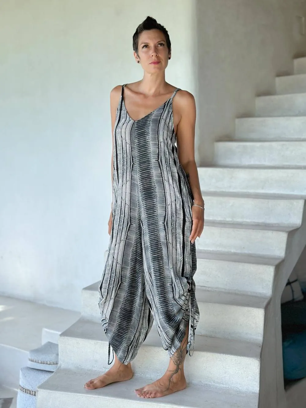 Black Grey Stripe Ruched Jumper