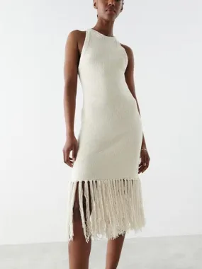 Boho Tassel Knit Dress Summer Sleeveless Women Fringed Midi Dress Chic