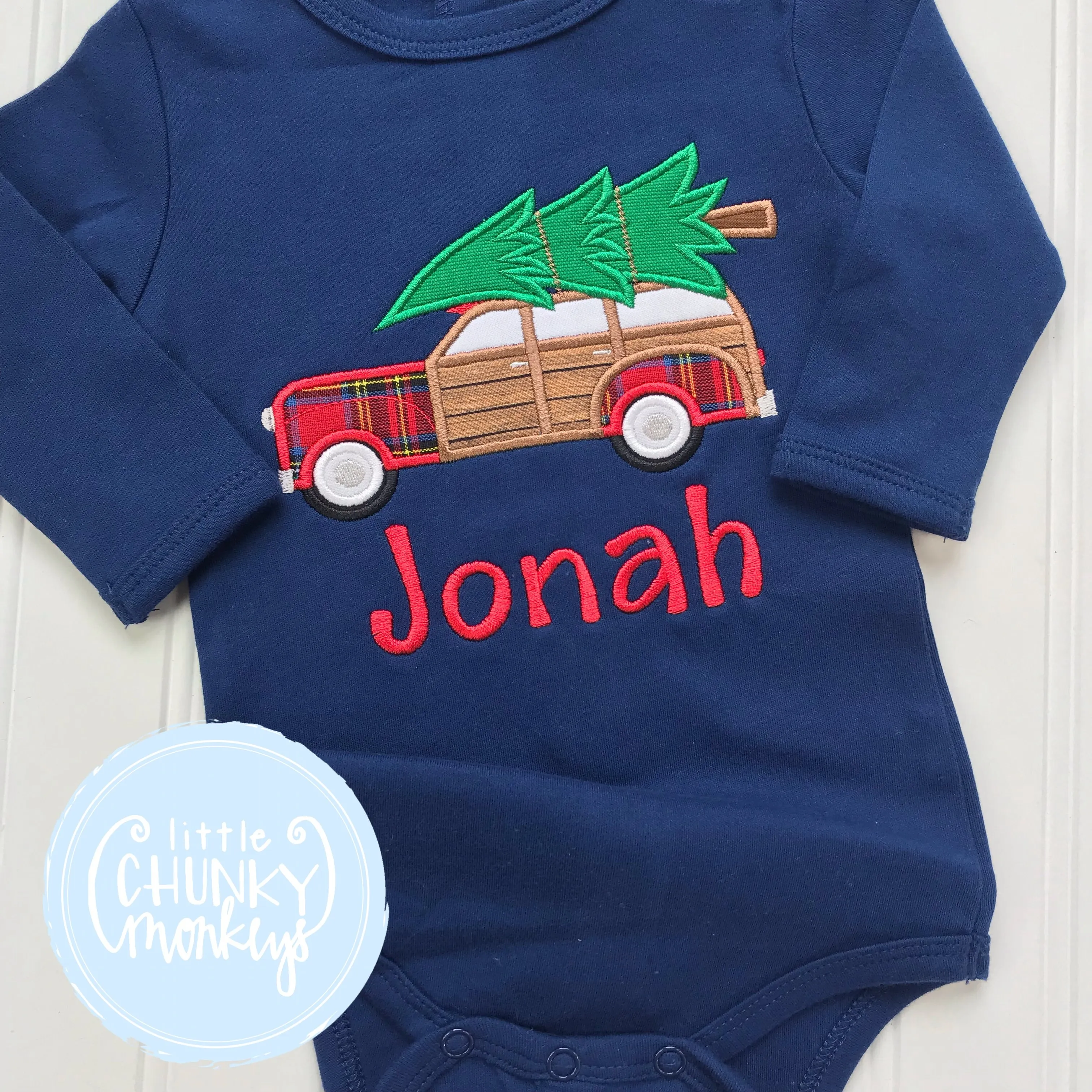 Boy Shirt - Applique Car with Christmas Tree on Top   Personalization