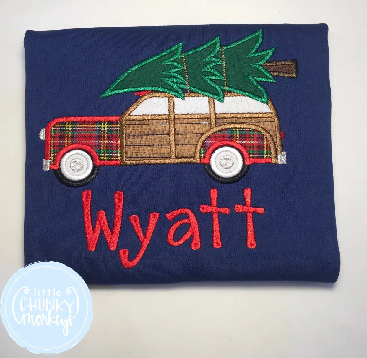 Boy Shirt - Applique Car with Christmas Tree on Top   Personalization