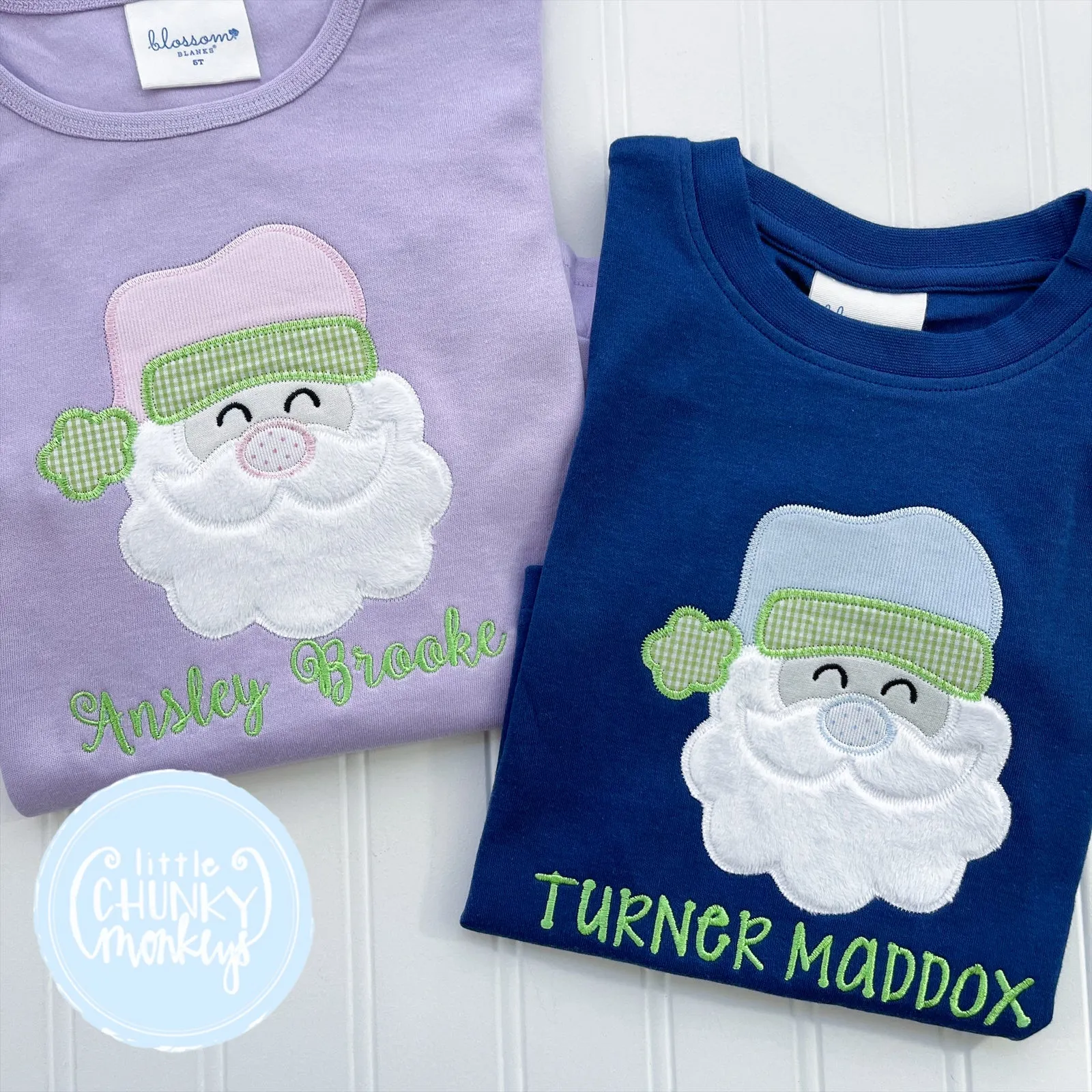 Boy Shirt - Applique Santa   Personalization on Navy