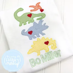 Boy Shirt - Valentine Shirt-Stacked Monogrammed Dinosaur with Hearts   Personalization