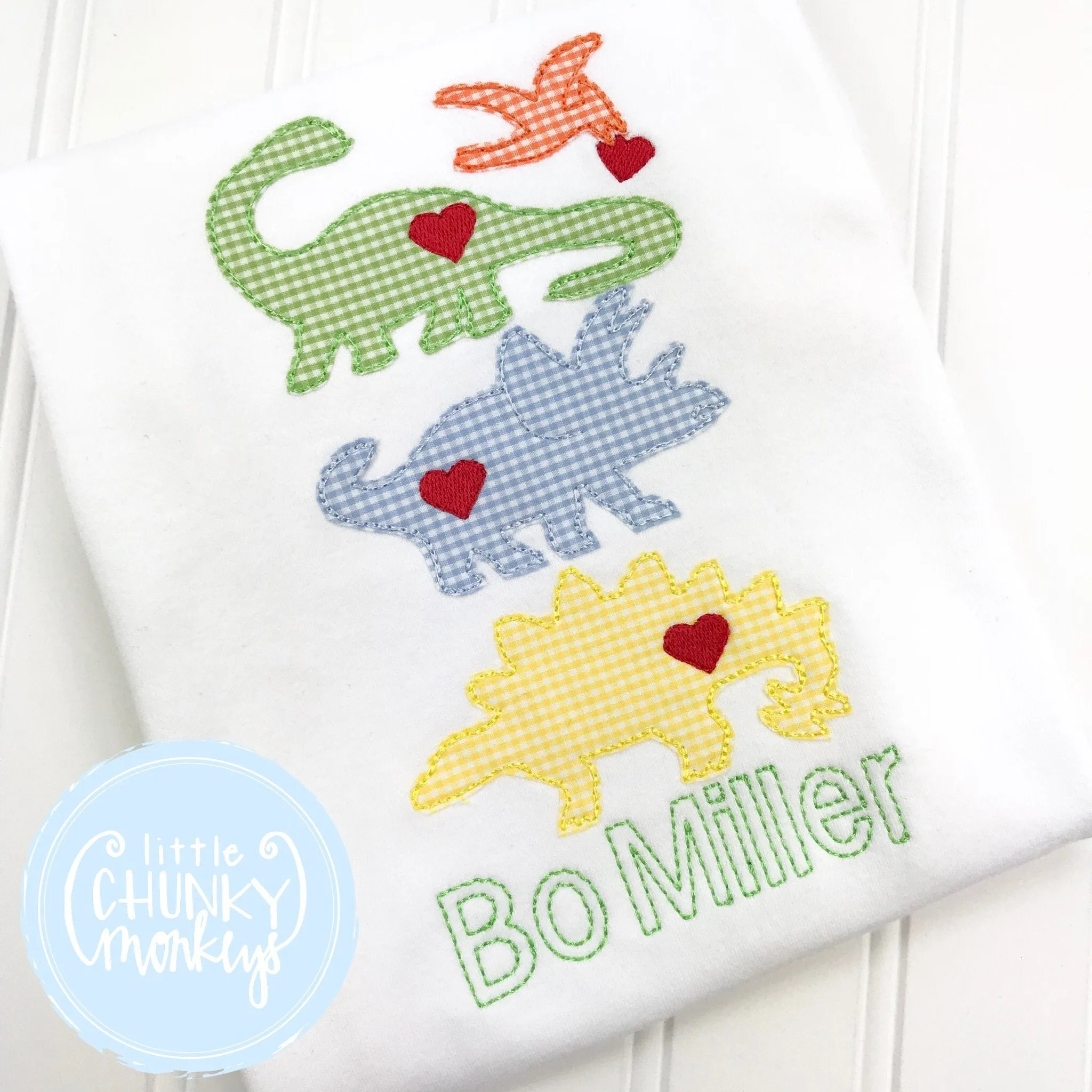 Boy Shirt - Valentine Shirt-Stacked Monogrammed Dinosaur with Hearts   Personalization