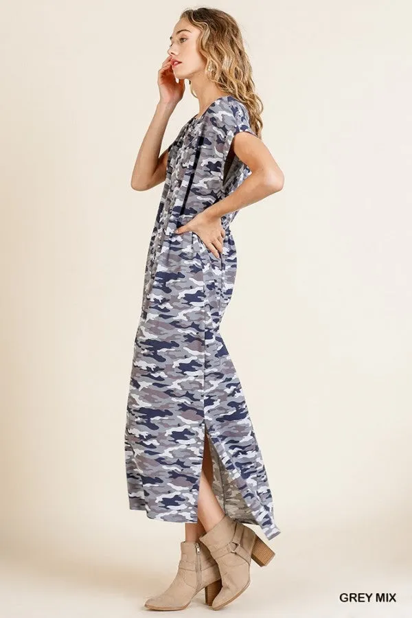 Camo Maxi Dress, Grey