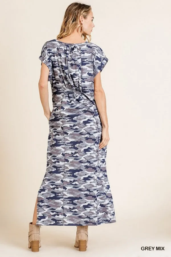 Camo Maxi Dress, Grey