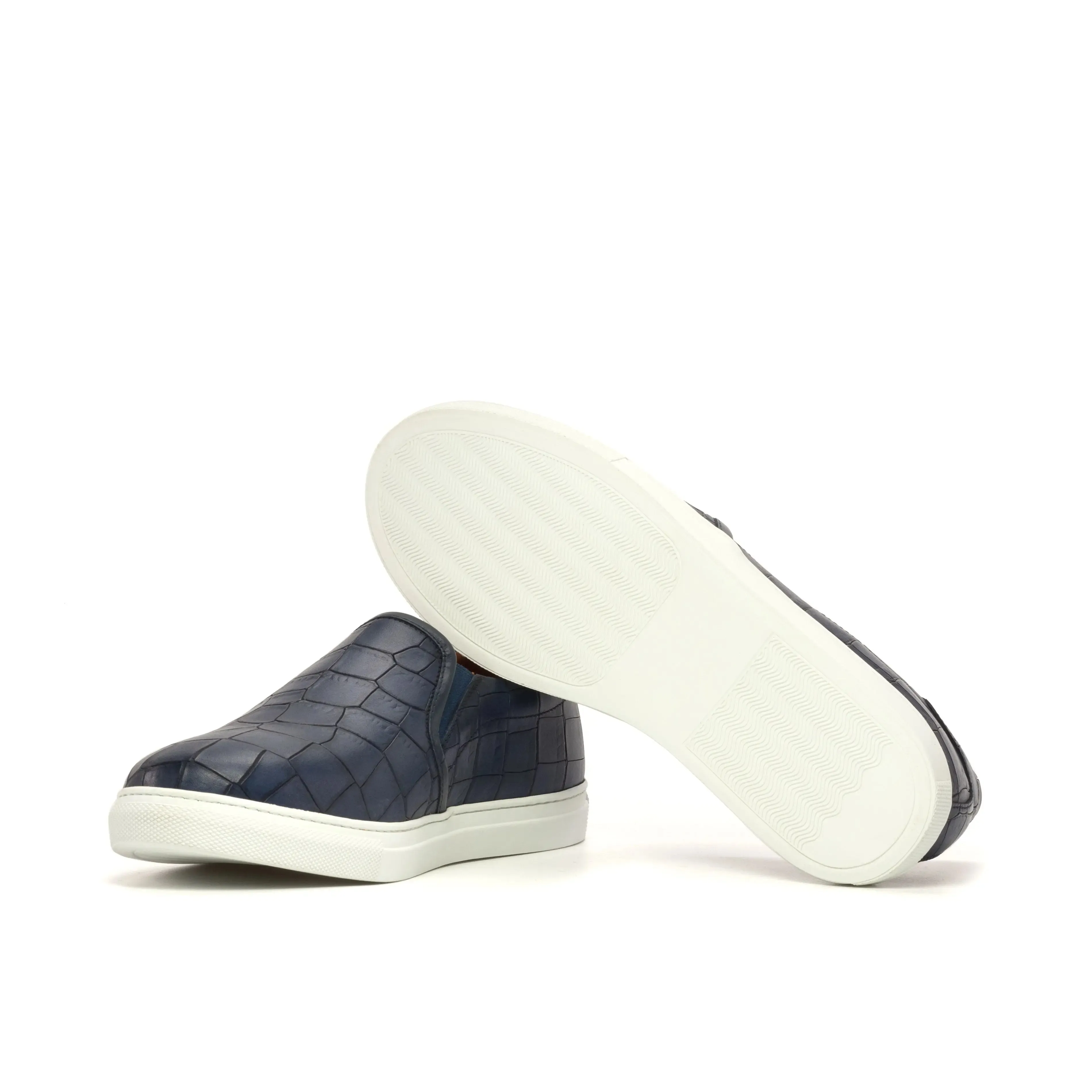 DapperFam Versado in Navy Men's Italian Croco Embossed Leather Slip On