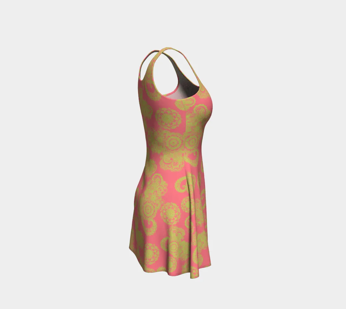 Dark Pink and Green Flare Dress