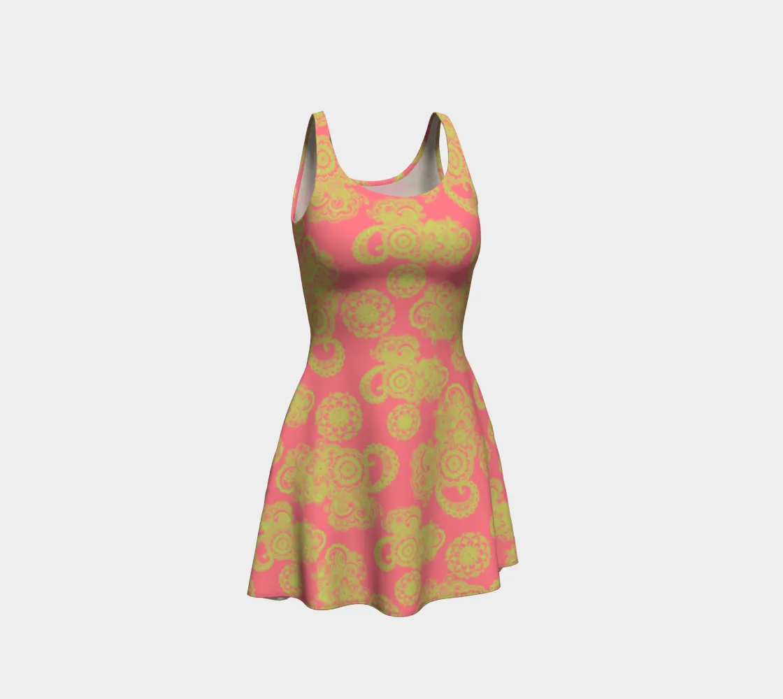 Dark Pink and Green Flare Dress