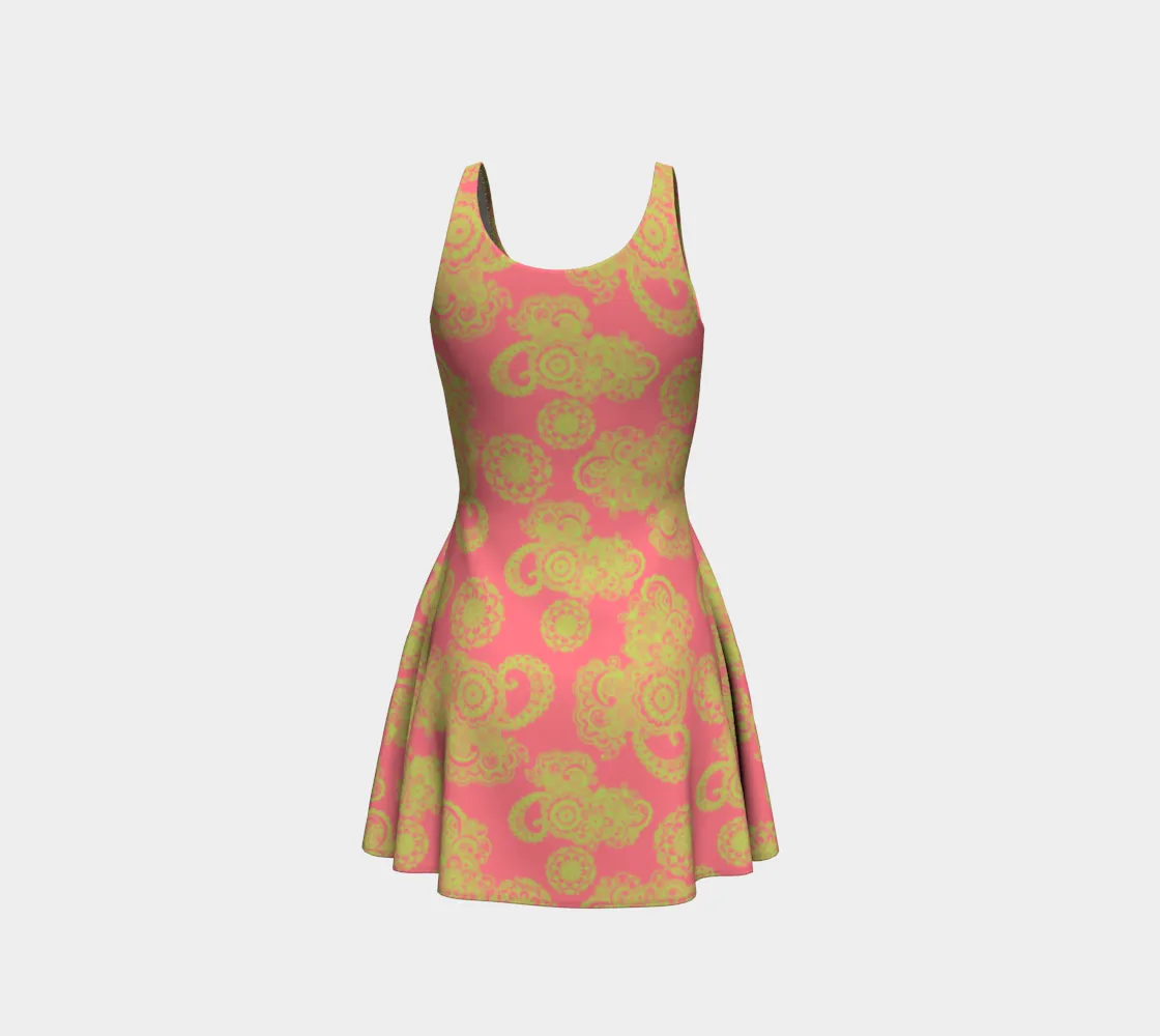 Dark Pink and Green Flare Dress