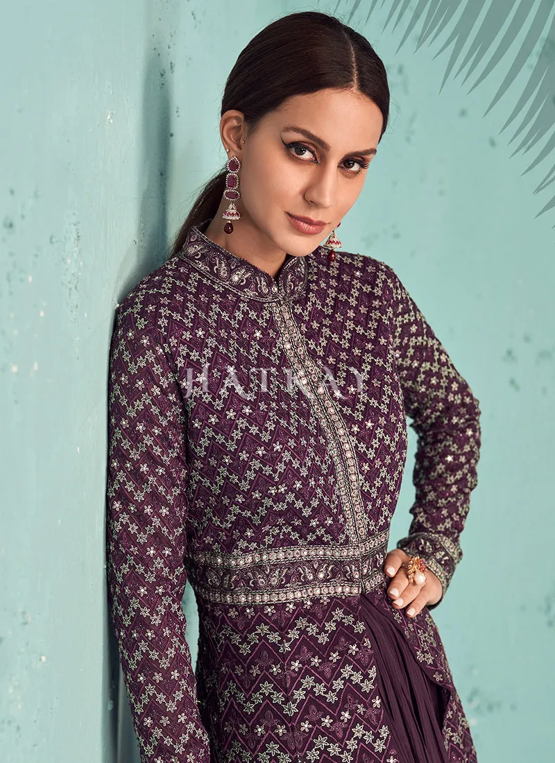 Deep Wine Zari Embroidered Lehenga Choli With Jacket