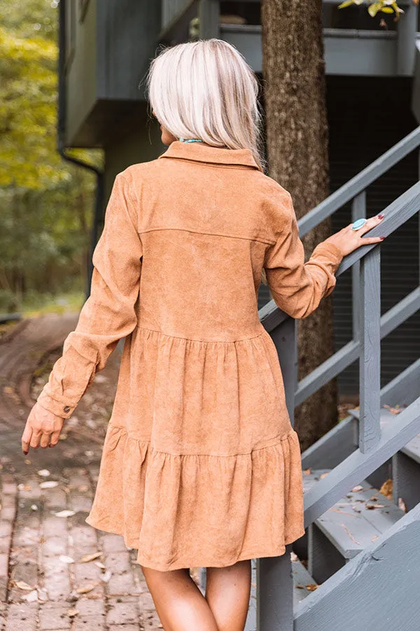 Fall Adventure Babydoll Corduroy Dress In Camel