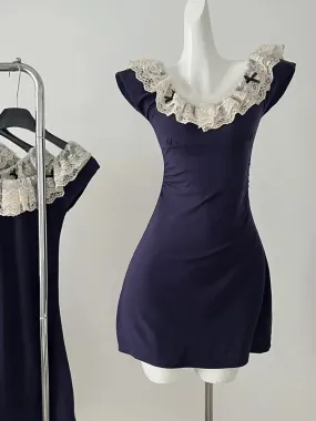 Girlary Summer French Vintage Evening Mori Girl Lace Mini Dress Women Evening Coquette Aesthetic Sleeveless One-Piece Frocks Prom Gown