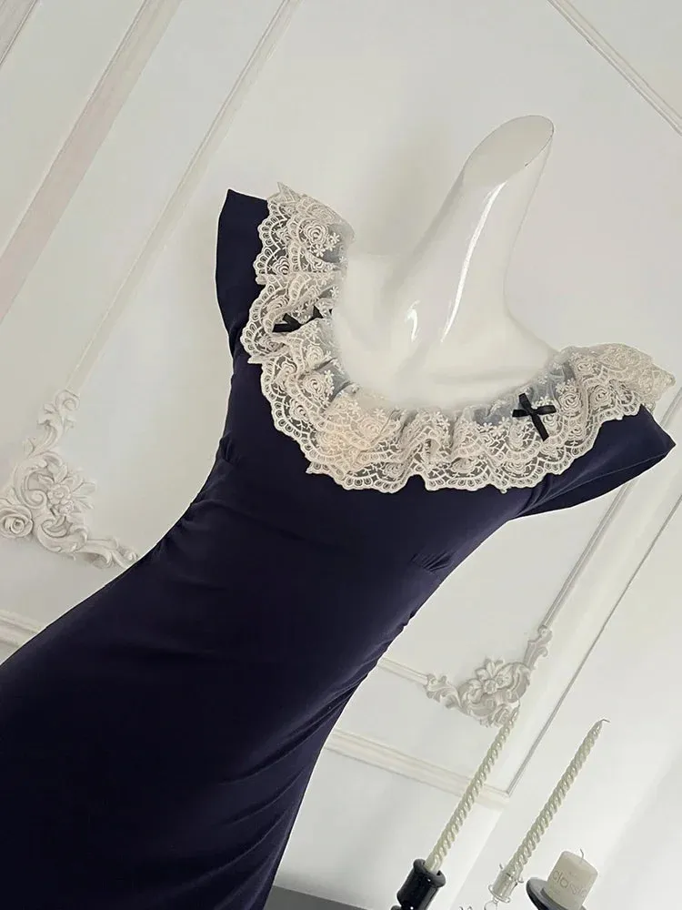 Girlary Summer French Vintage Evening Mori Girl Lace Mini Dress Women Evening Coquette Aesthetic Sleeveless One-Piece Frocks Prom Gown