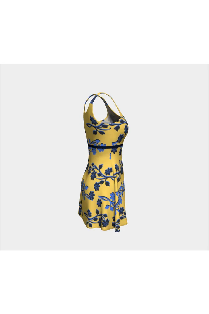 Gold Floral Flare Dress