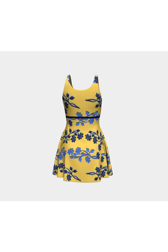 Gold Floral Flare Dress