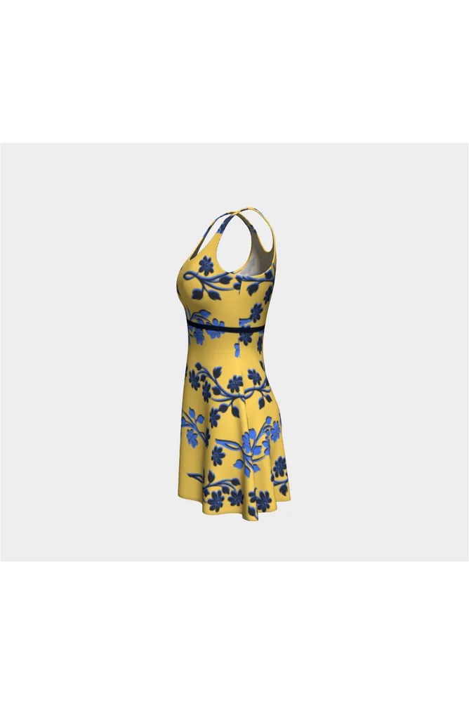 Gold Floral Flare Dress