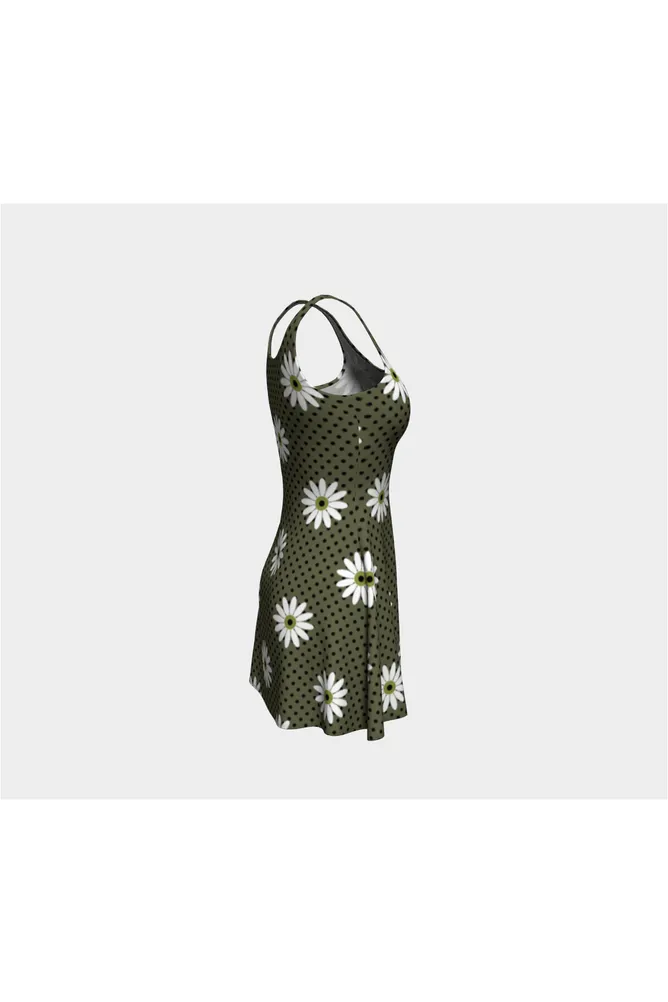 Green Floral Polka dot Flare Dress