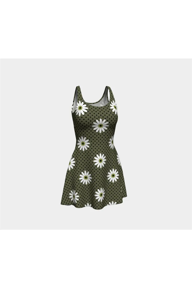 Green Floral Polka dot Flare Dress