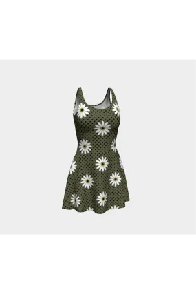 Green Floral Polka dot Flare Dress