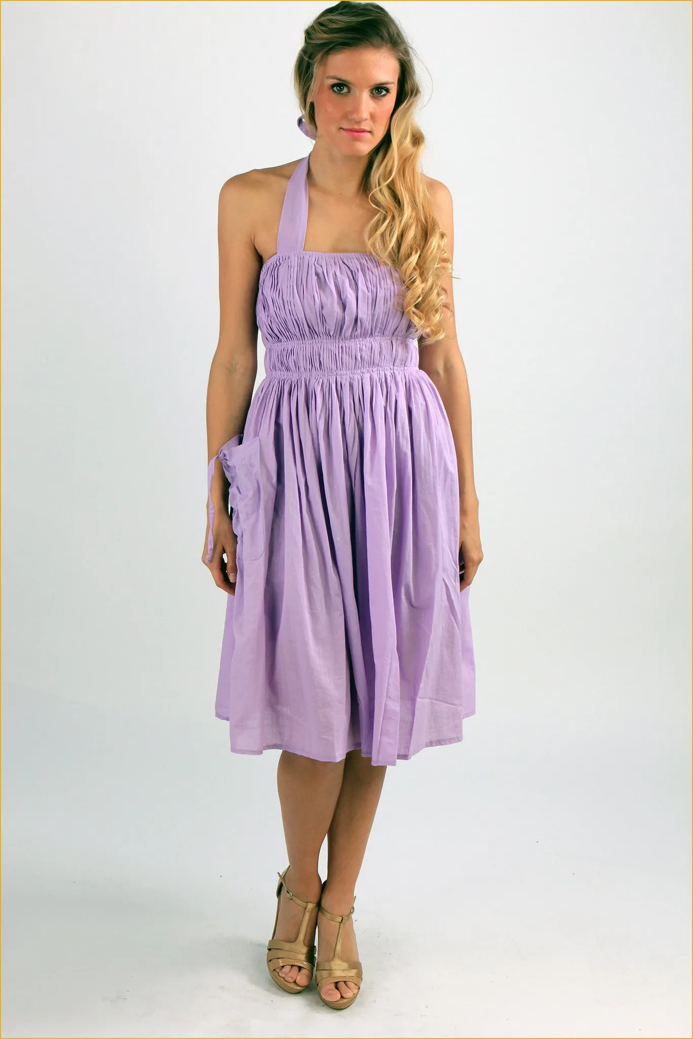 Halter Gathered Bust Sun Dress