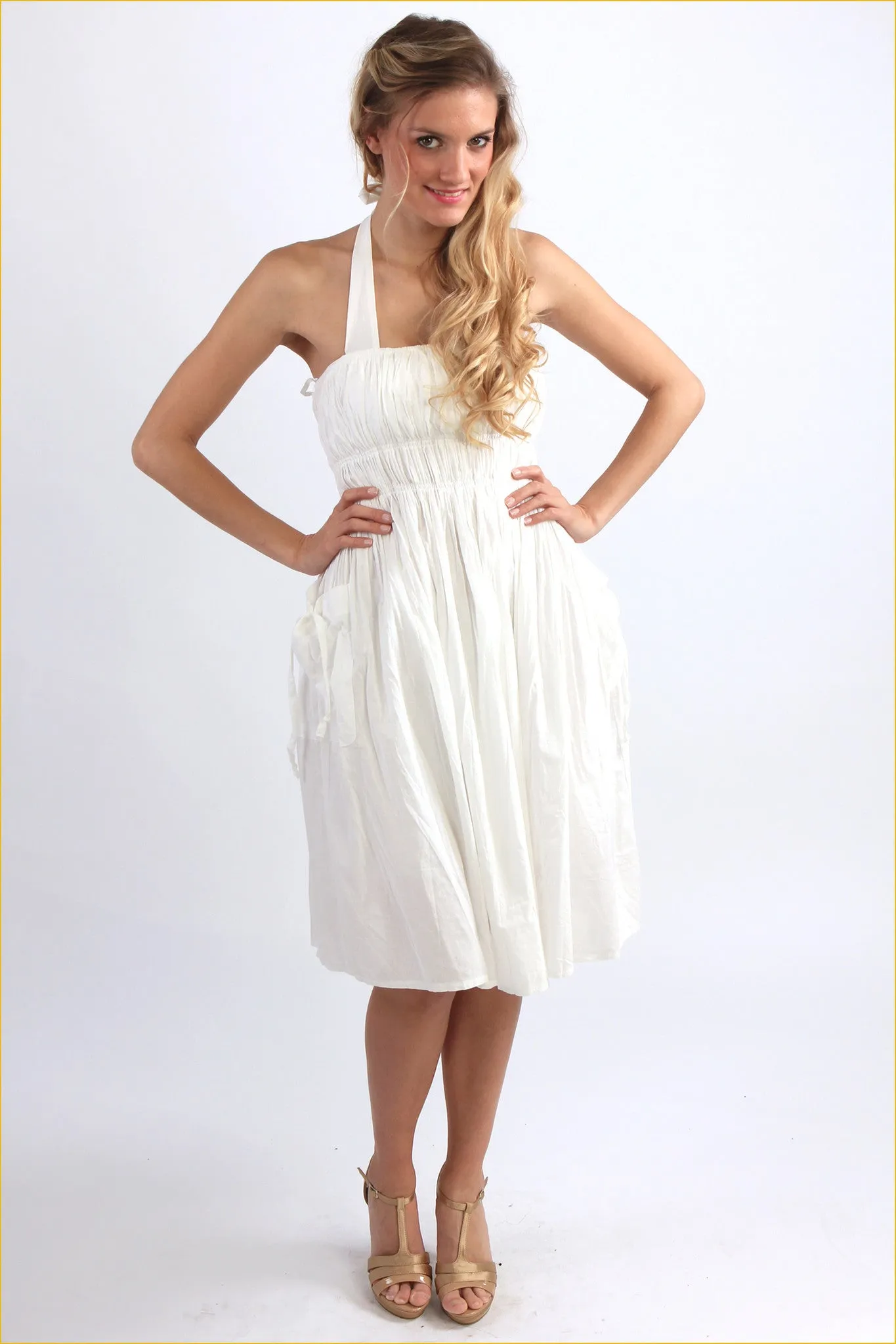 Halter Gathered Bust Sun Dress