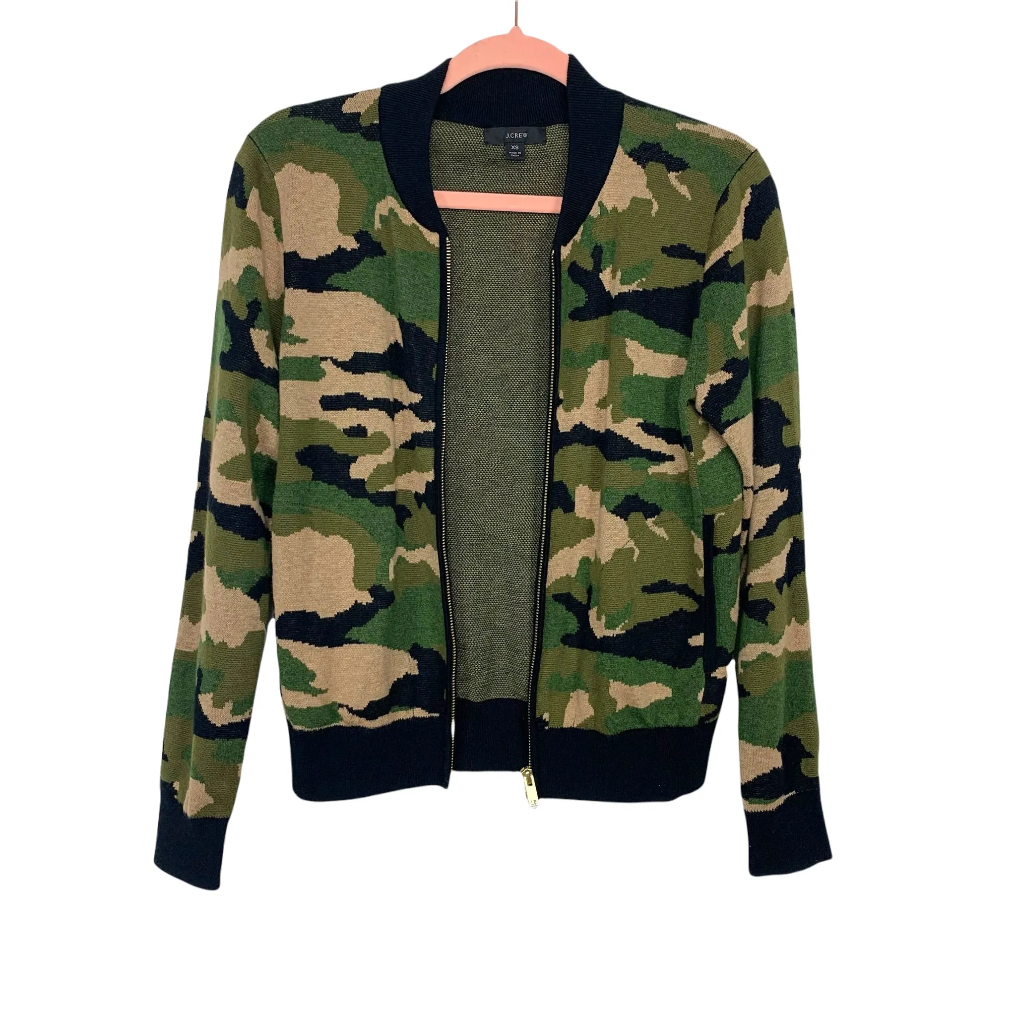 J Crew Camo Wool Blend Bomber Sweater Jacket- Size XS (sold out online)