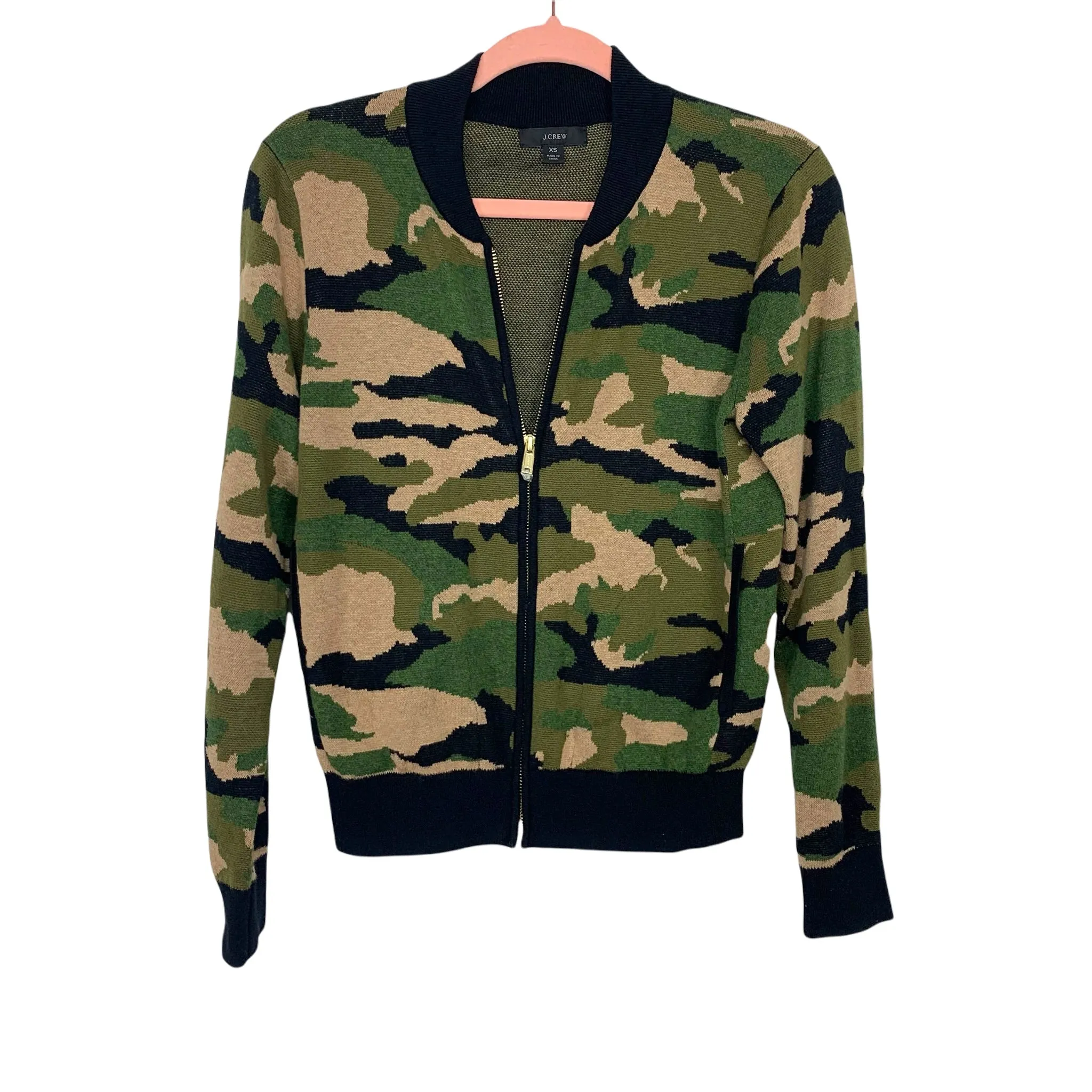 J Crew Camo Wool Blend Bomber Sweater Jacket- Size XS (sold out online)