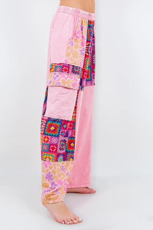 J.Her Boho Printed Cargo Wide Leg Pants in Cupcake Pink