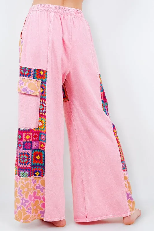 J.Her Boho Printed Cargo Wide Leg Pants in Cupcake Pink