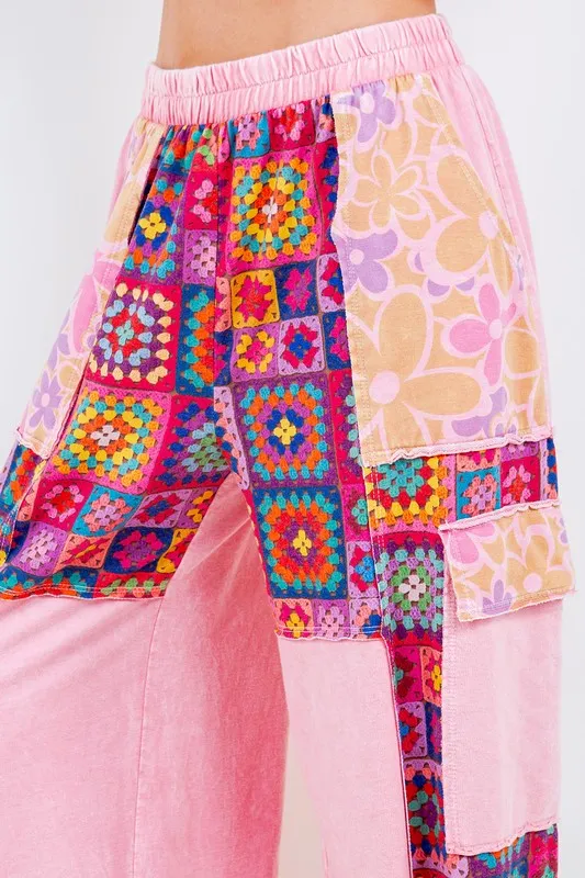 J.Her Boho Printed Cargo Wide Leg Pants in Cupcake Pink