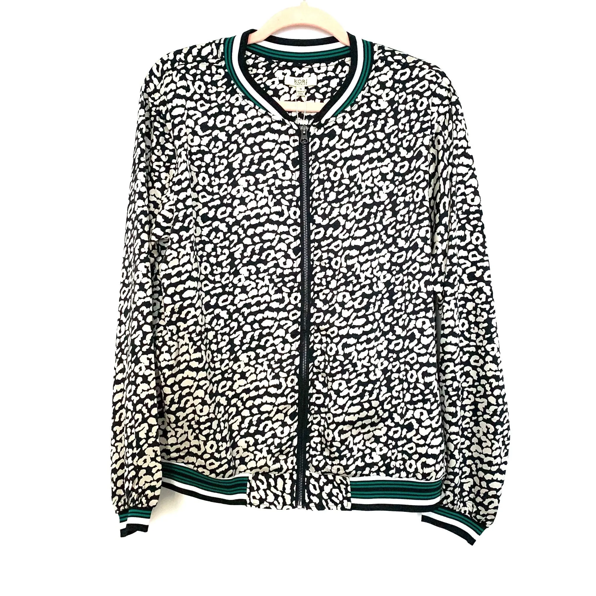 Kori Wildflower Black Leopard Bomber Jacket NWT- Size S