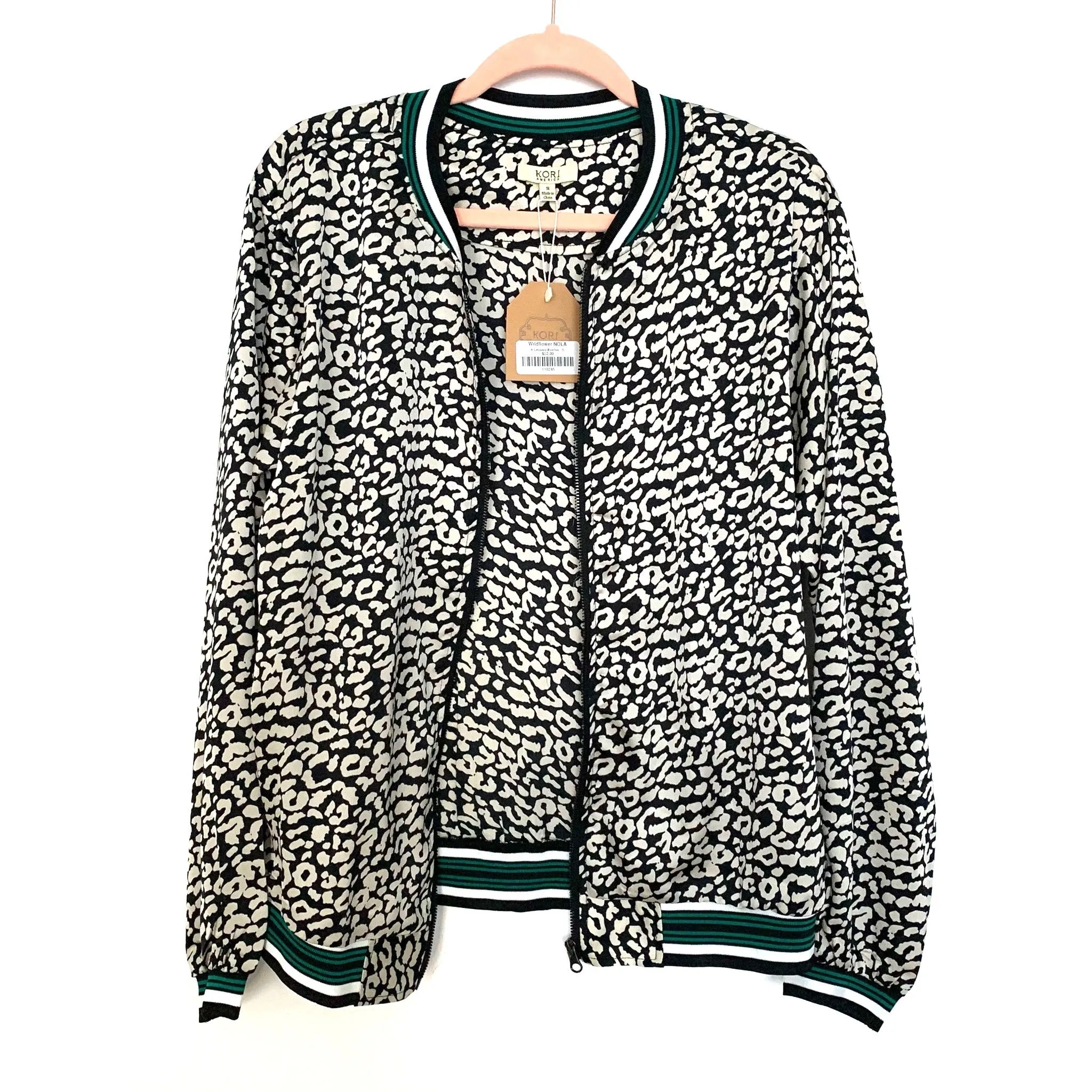 Kori Wildflower Black Leopard Bomber Jacket NWT- Size S