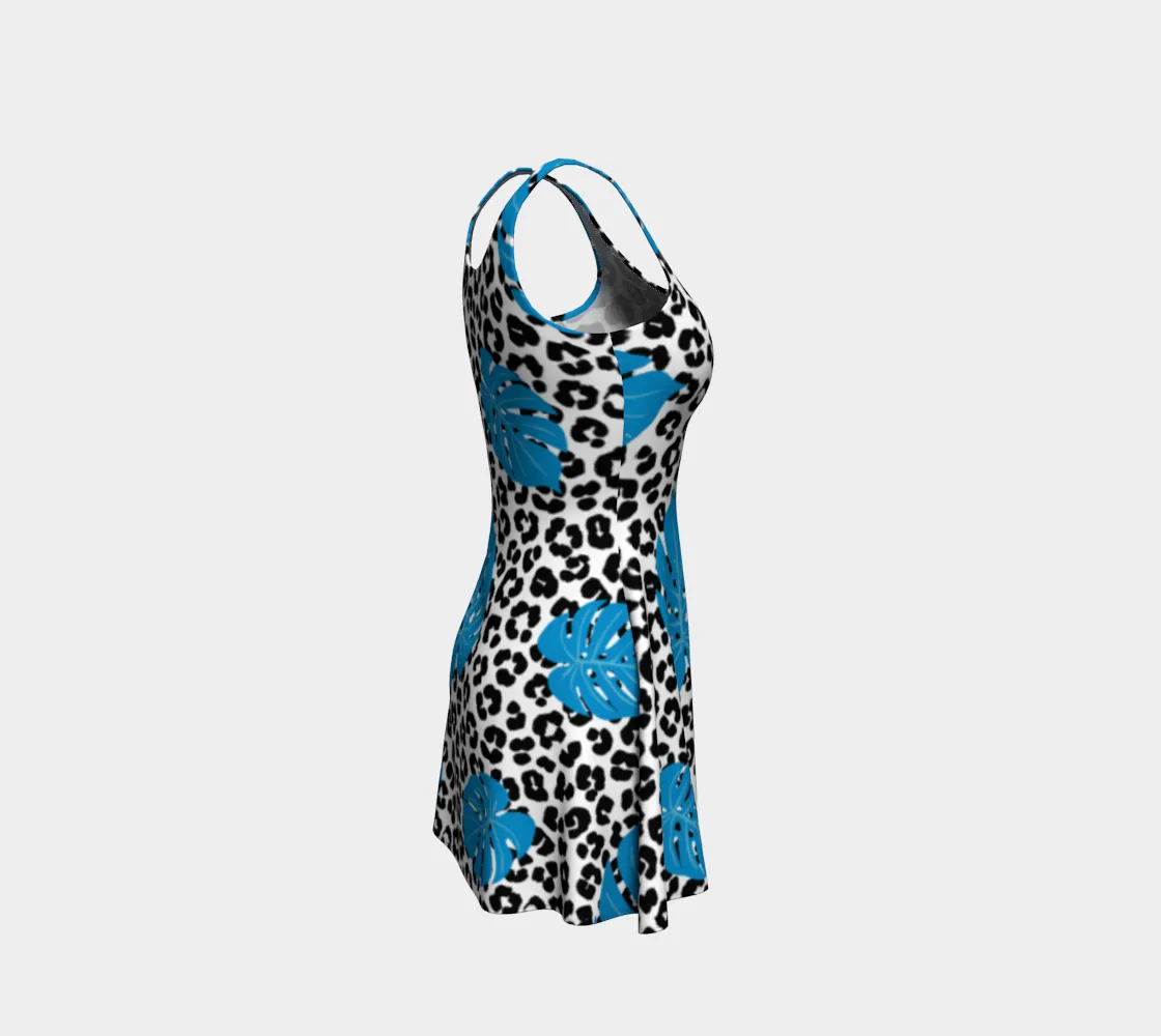 Leopard and Palm Leaf Print Flare Dress
