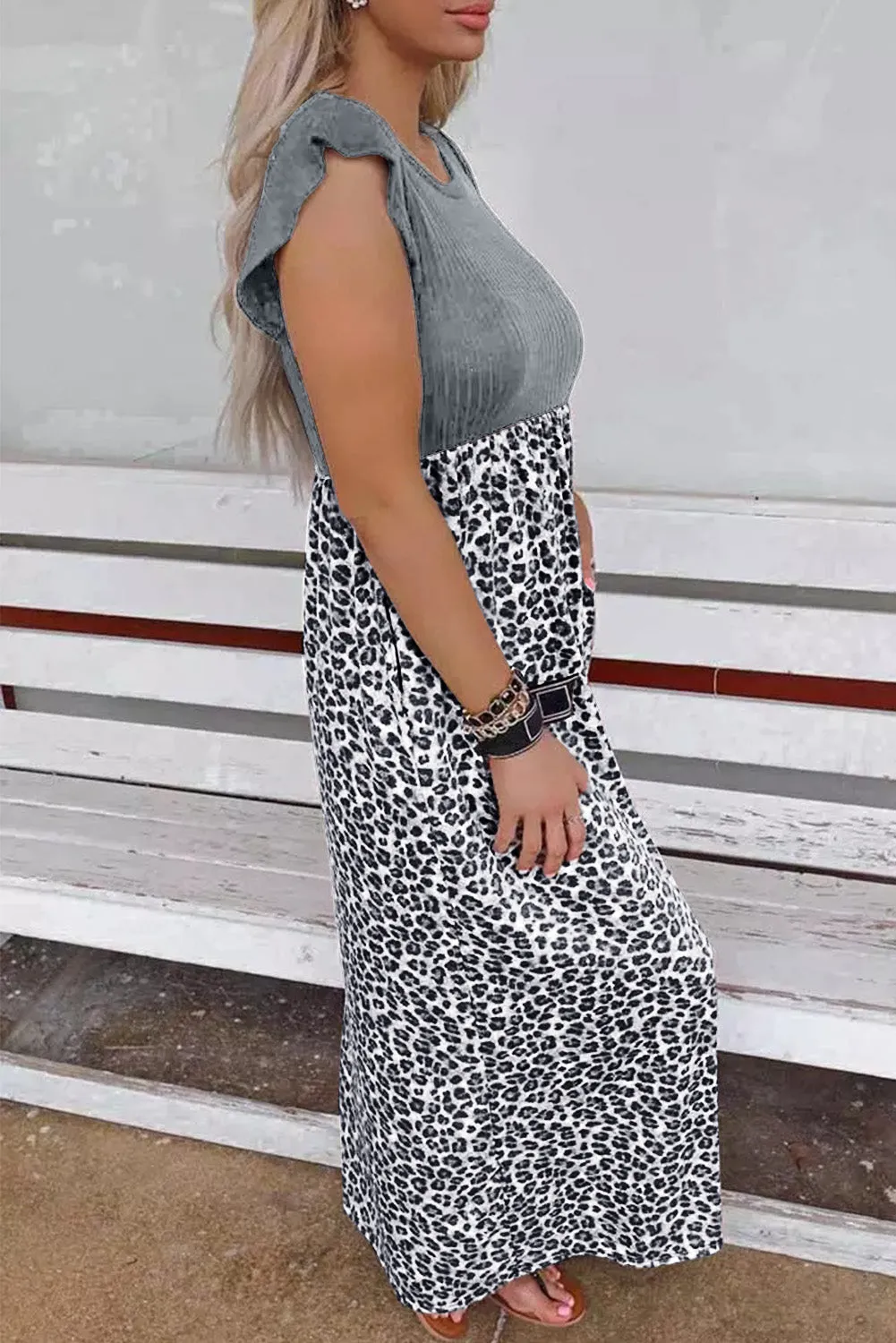 Leopard Maxi Dress - Gray
