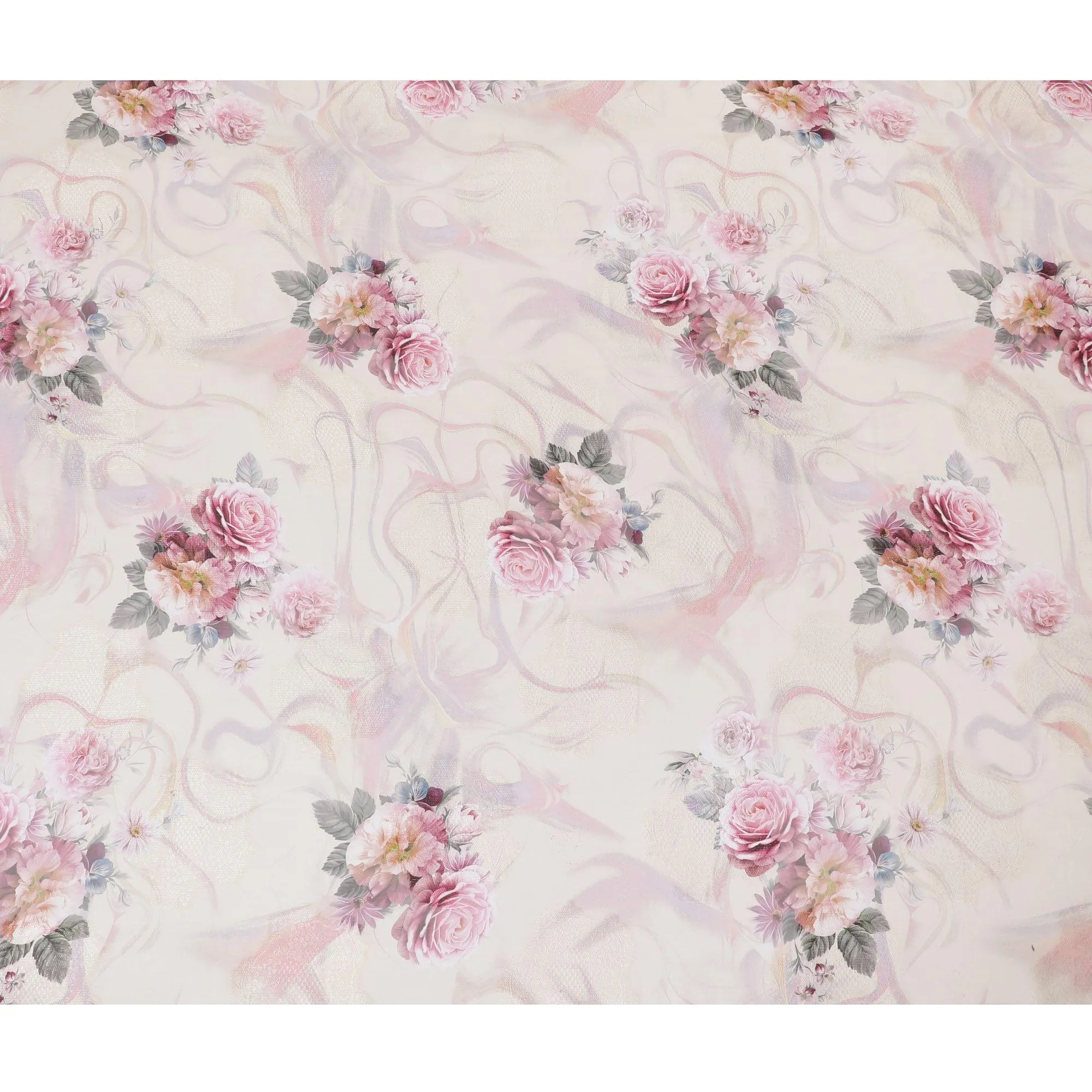 Light gold synthetic chiffon fabric with same tone jacquard having multicolor print in floral design-D15824