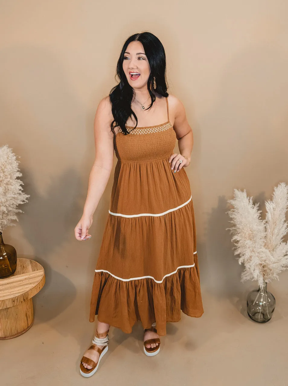 Made For Me Smocked Maxi Dress - Camel