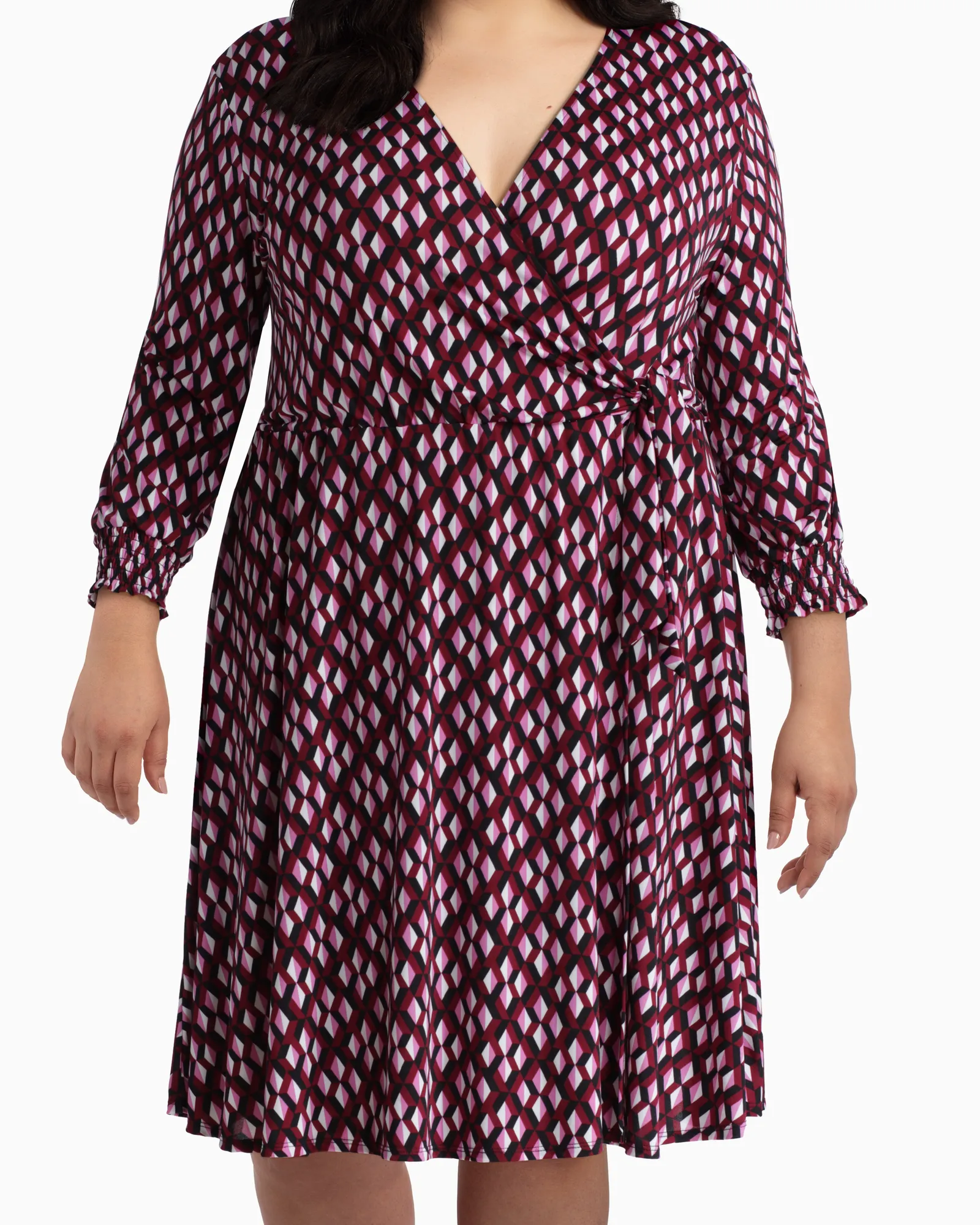 Madison Faux Wrap Dress | Pink / Black