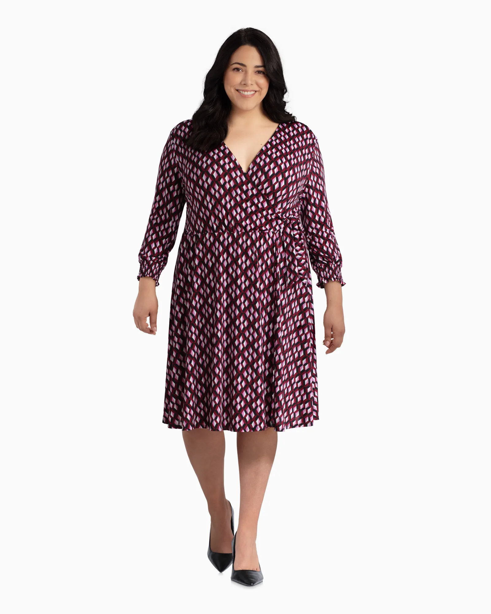 Madison Faux Wrap Dress | Pink / Black