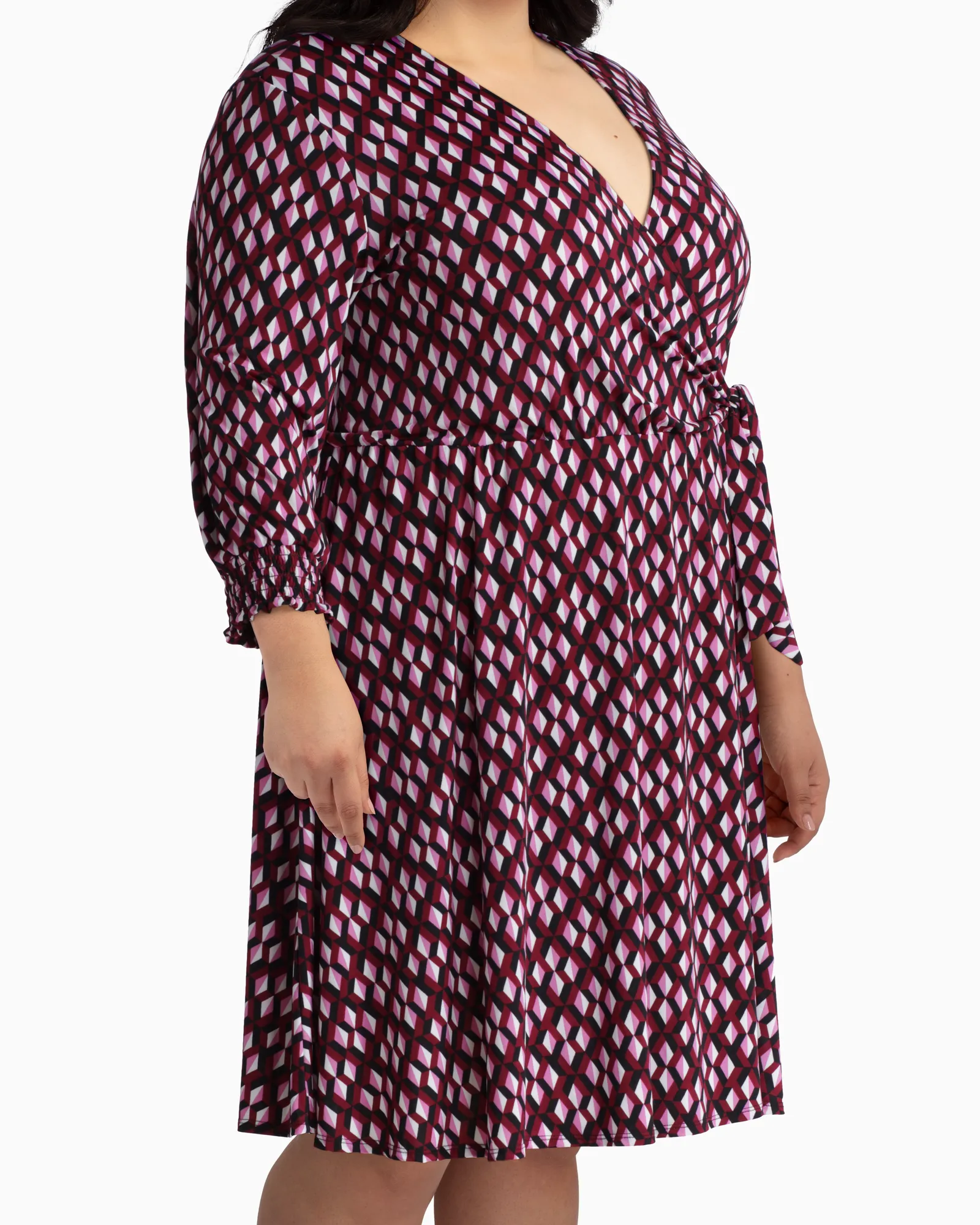 Madison Faux Wrap Dress | Pink / Black