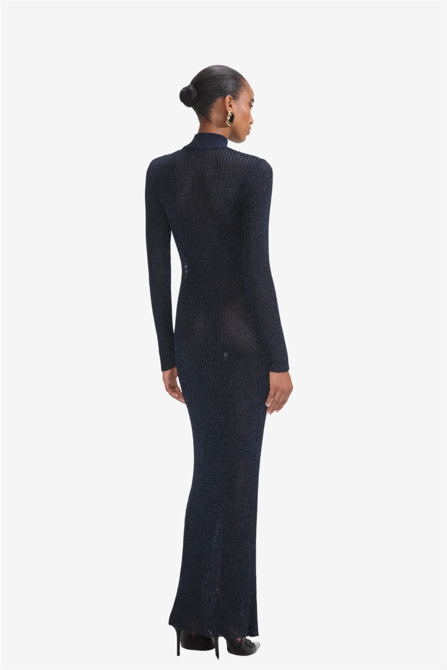 Navy Lurex Knit Maxi Dress