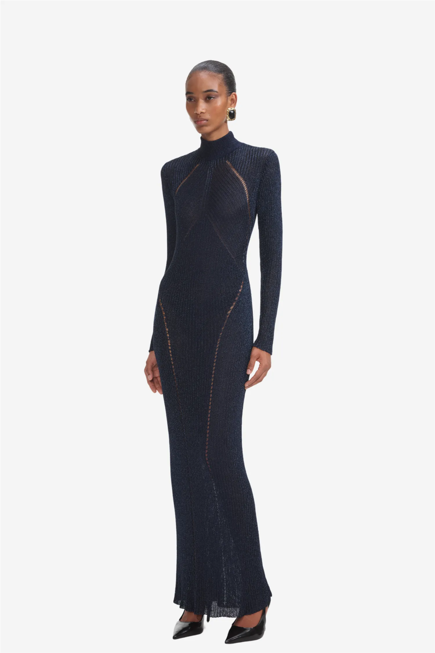 Navy Lurex Knit Maxi Dress