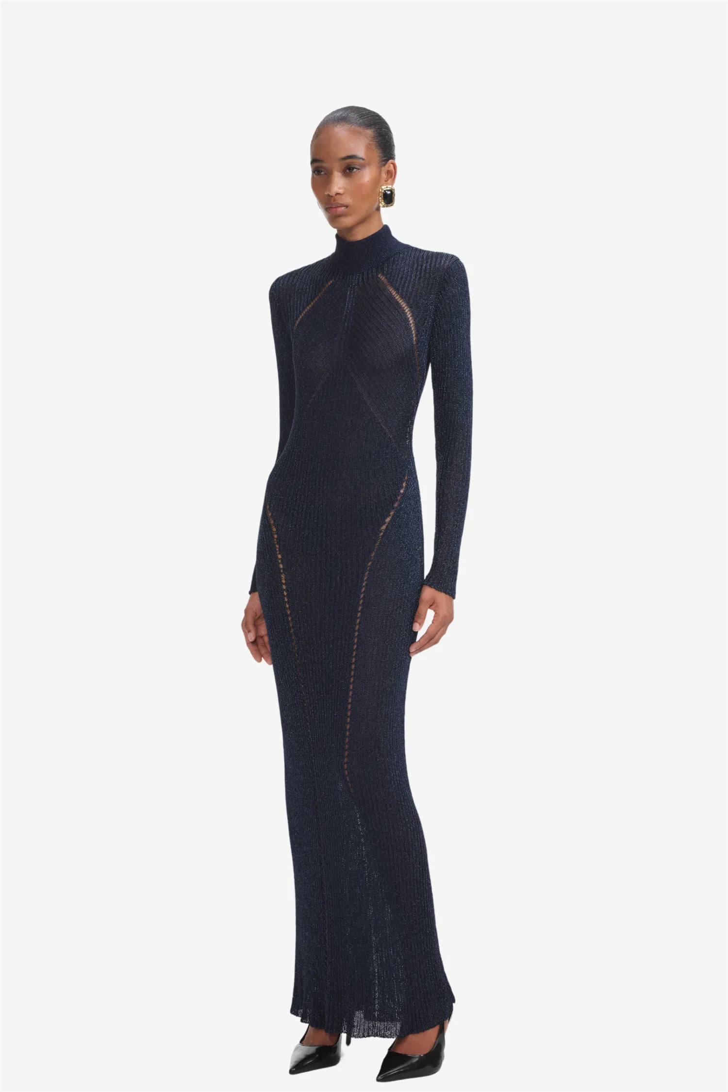 Navy Lurex Knit Maxi Dress