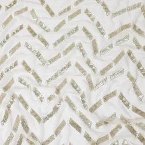 Off white premium pure silk chiffon fabric with same tone sequins embroidery in geometric design-D13623