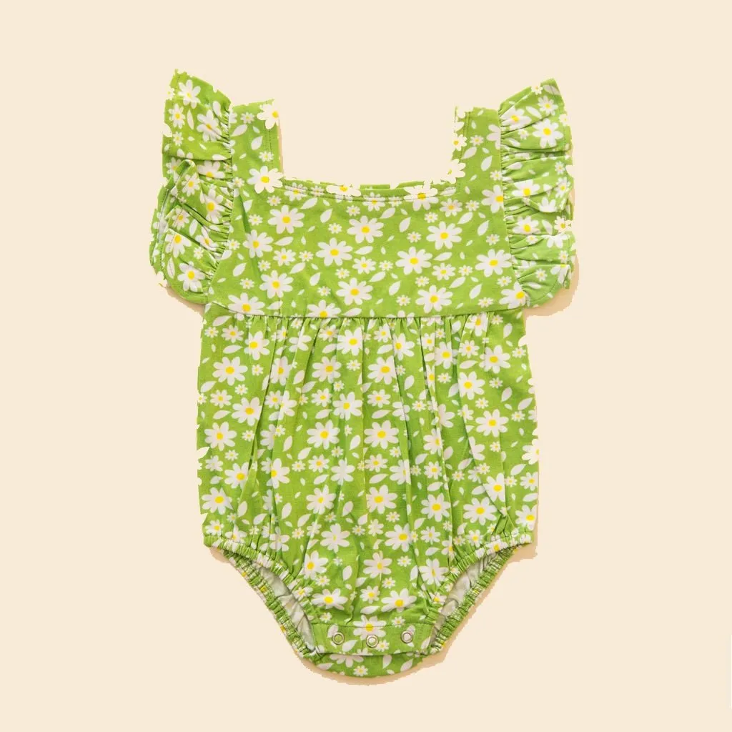 Organic Cotton Ruffle Sleeve Romper- Breezy Daisy