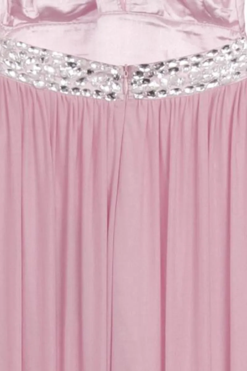 Papya Blush Pink Jewel Open Back Maxi Grecian Gown Dress