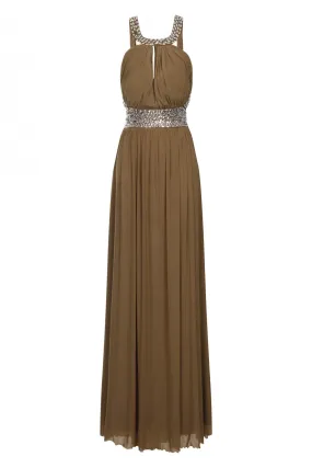 Papya Mocha Maxi Grecian Gown Dress