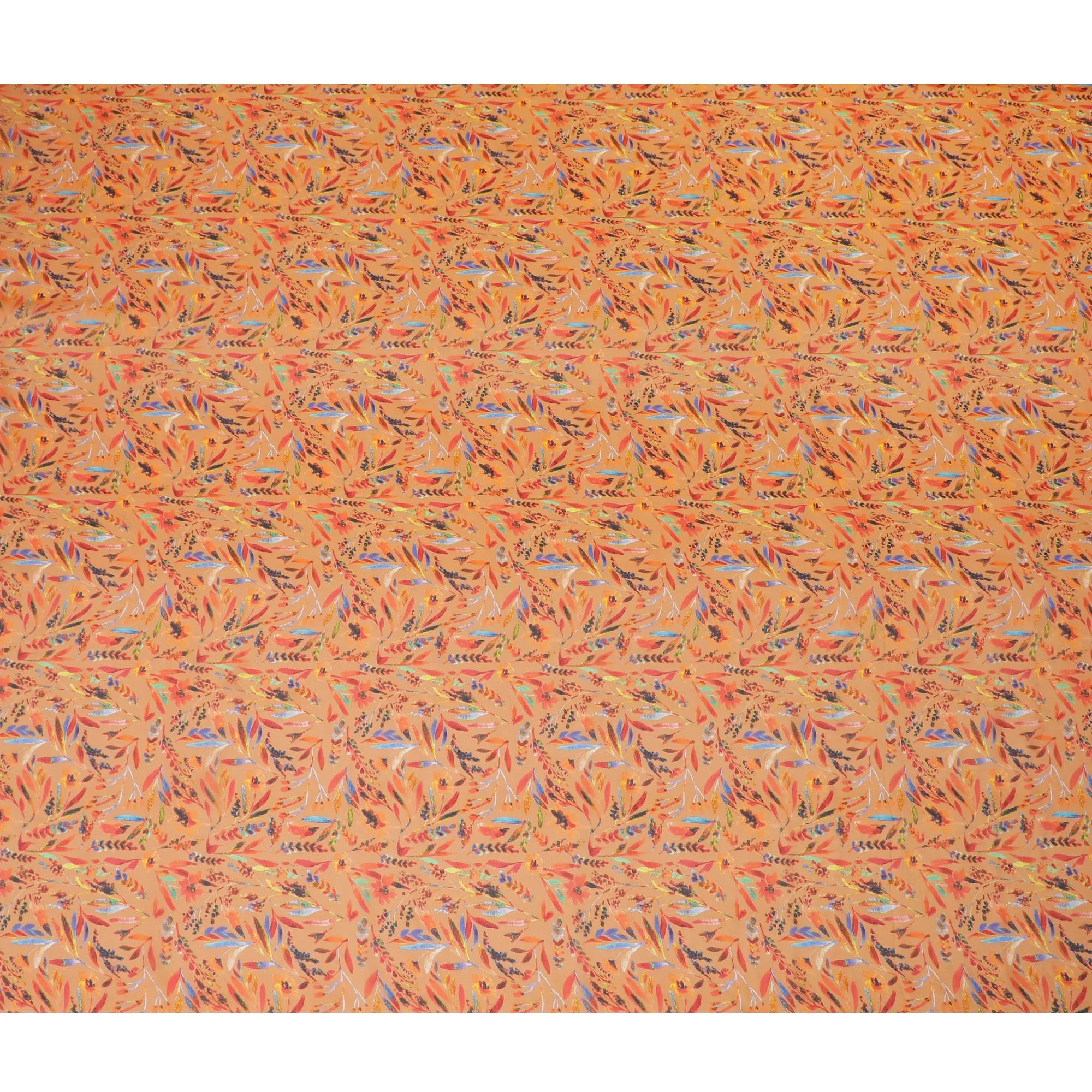 Peach Blossom Synthetic Chiffon Fabric with Tropical Blue and Orange Leaf Print, 140 cm Wide-D19115