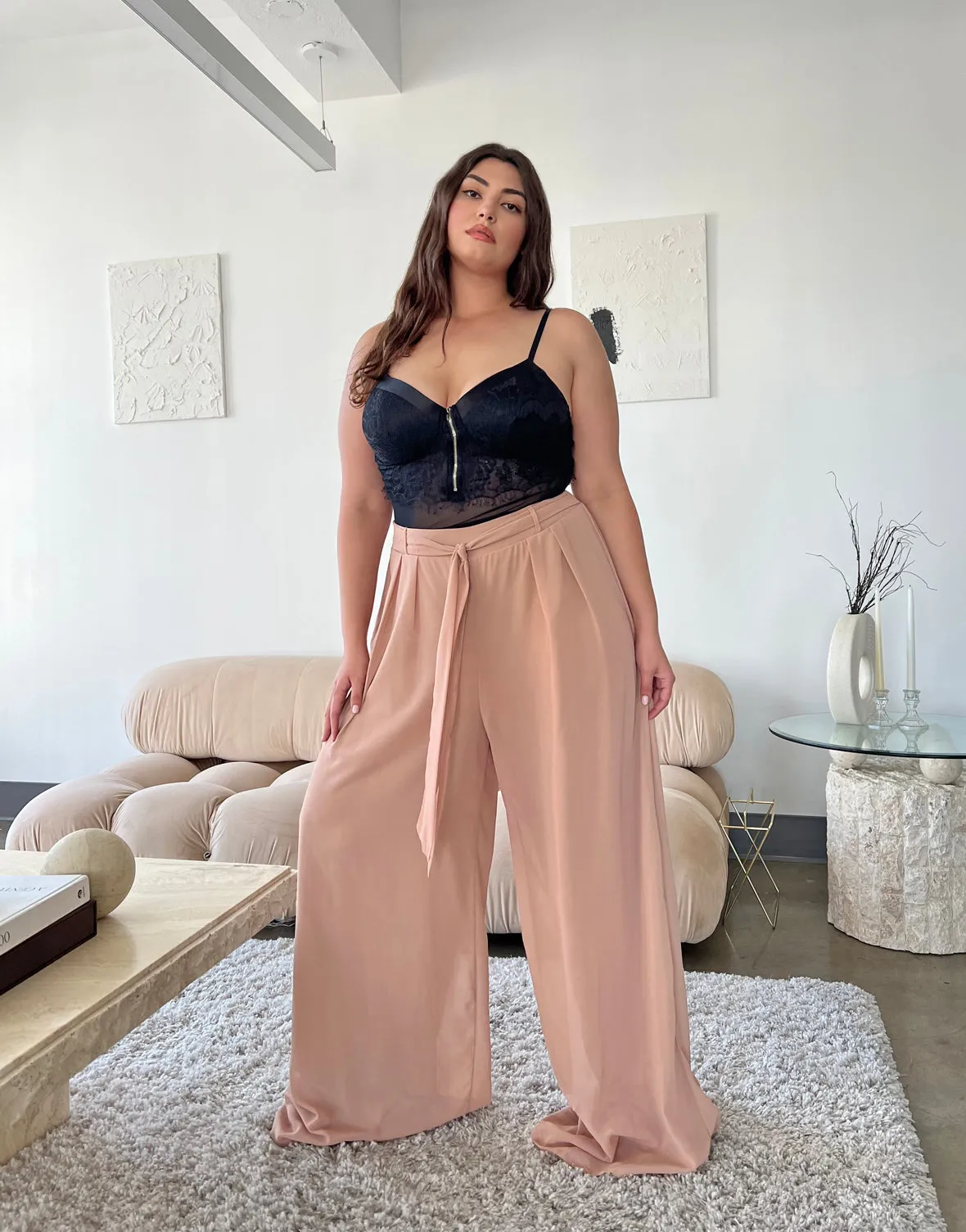 Plus Size Wide Leg Chiffon Pants