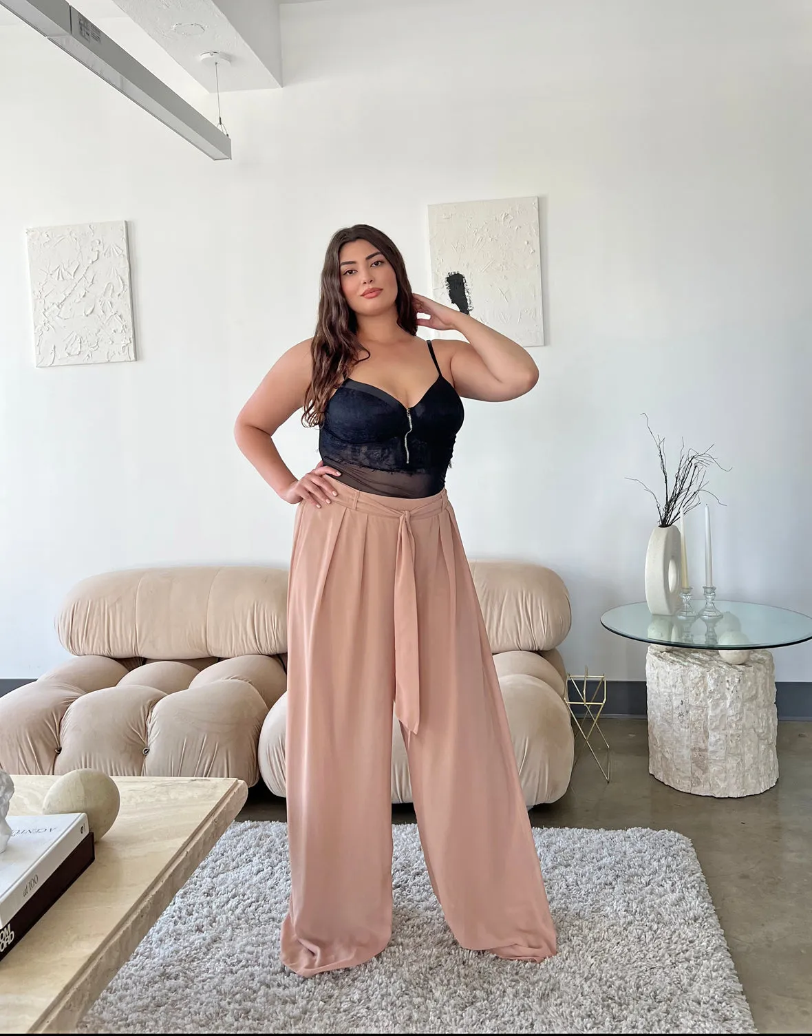 Plus Size Wide Leg Chiffon Pants